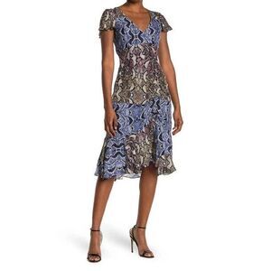 PARKER Womens Delia Midi Short Sleeve‎ Dress In Python Multi Size 2